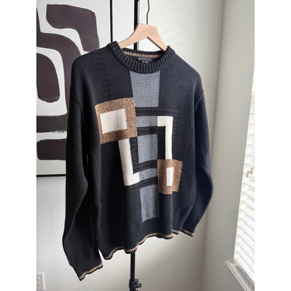 Vintage Point of Italy Wool Blend Abstract Sweater Neutral Tones L/XL - Picture 2 of 15